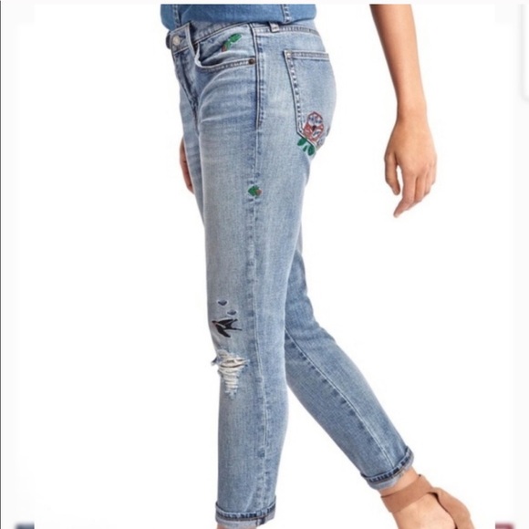GAP best girlfriend floral and bird embroidered cropped ankle cigarette jeans 26 - Picture 2 of 8